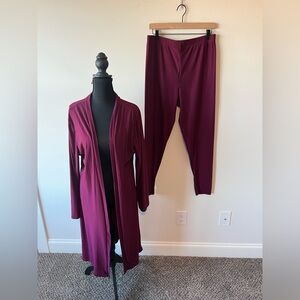 Capella Women’s Burgundy Ribbed Duster and Leggings Lounge Set Size 2XL